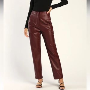 NWT Lulus Burgundy Vegan Leather High-Waisted Trousers